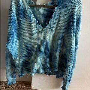 Vici Light Blue Knit Sweater Tie Dye Distressed